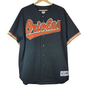 Majestic Mens Baltimore Orioles Jersey Black XL Button MLB Genuine Applique VTG